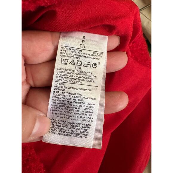 Old Navy Red Sherpa Shacket Coat Jacket Womens Small Teddy Fleece Oversized - Picture 4 of 6
